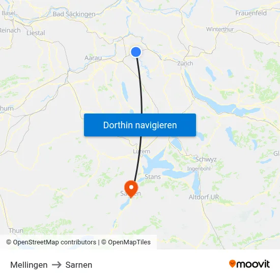 Mellingen to Sarnen map