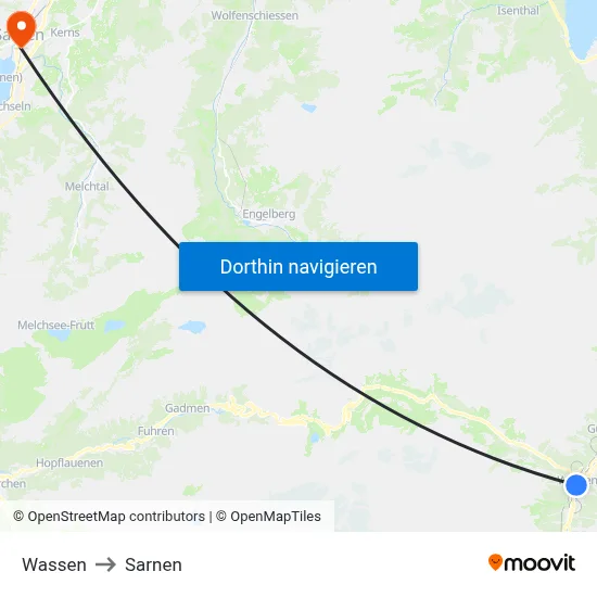 Wassen to Sarnen map
