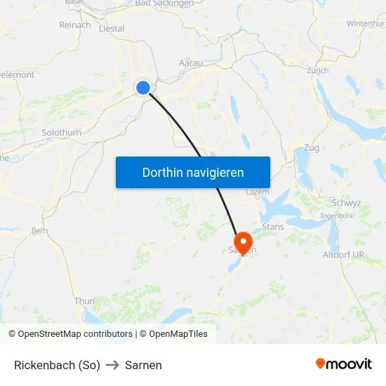 Rickenbach (So) to Sarnen map