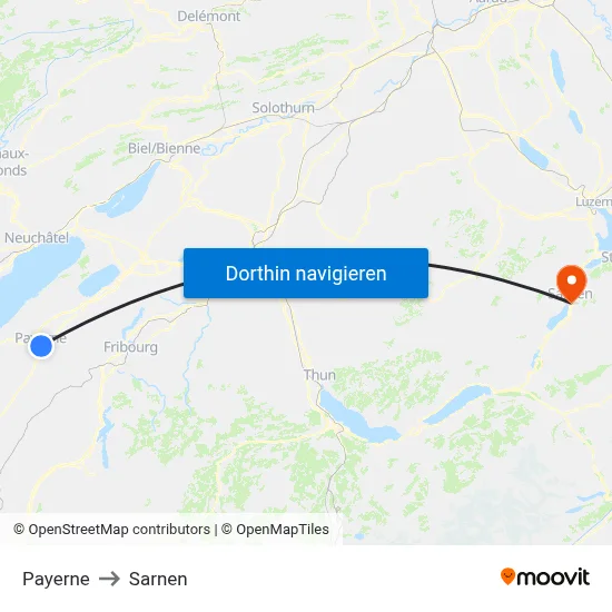 Payerne to Sarnen map