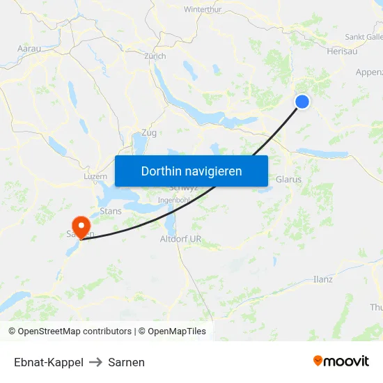 Ebnat-Kappel to Sarnen map