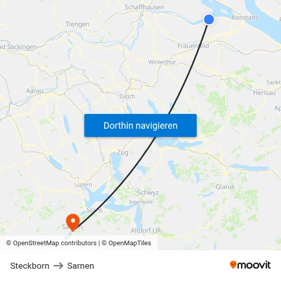 Steckborn to Sarnen map