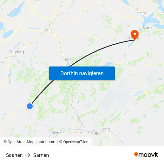 Saanen to Sarnen map
