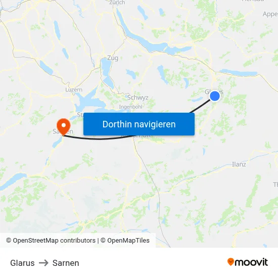 Glarus to Sarnen map
