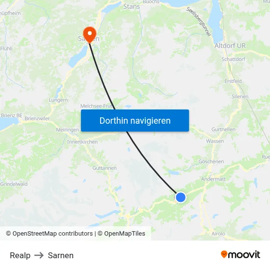 Realp to Sarnen map
