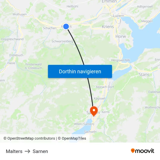 Malters to Sarnen map