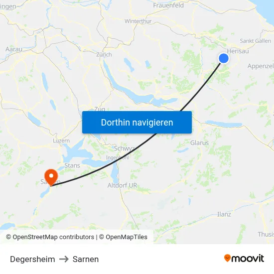 Degersheim to Sarnen map