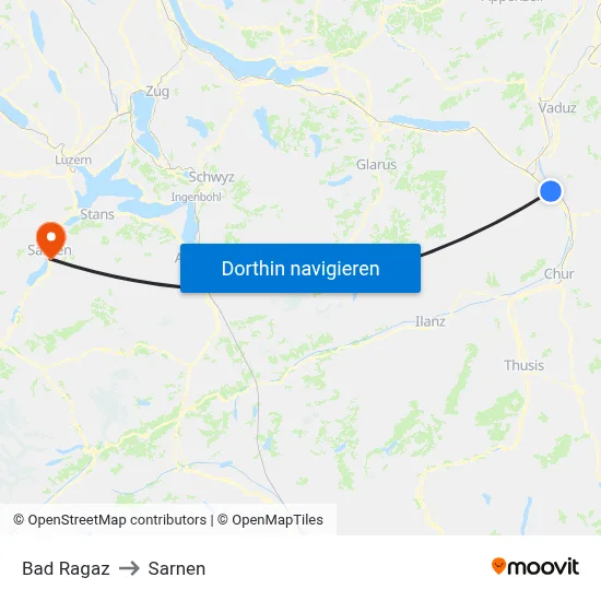 Bad Ragaz to Sarnen map