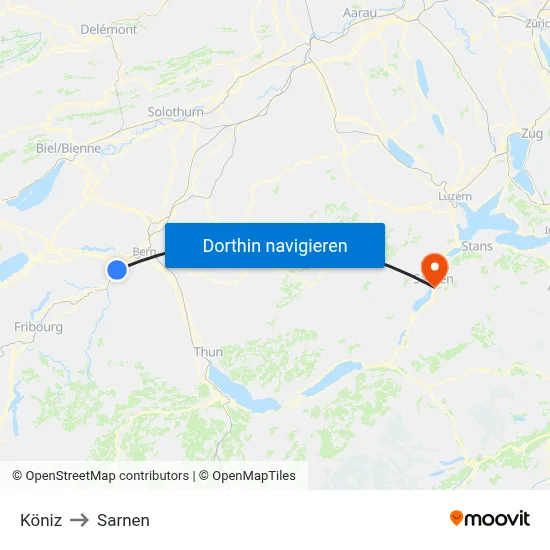 Köniz to Sarnen map