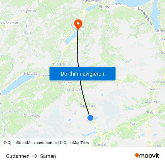 Guttannen to Sarnen map