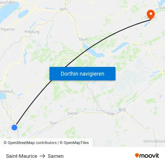 Saint-Maurice to Sarnen map
