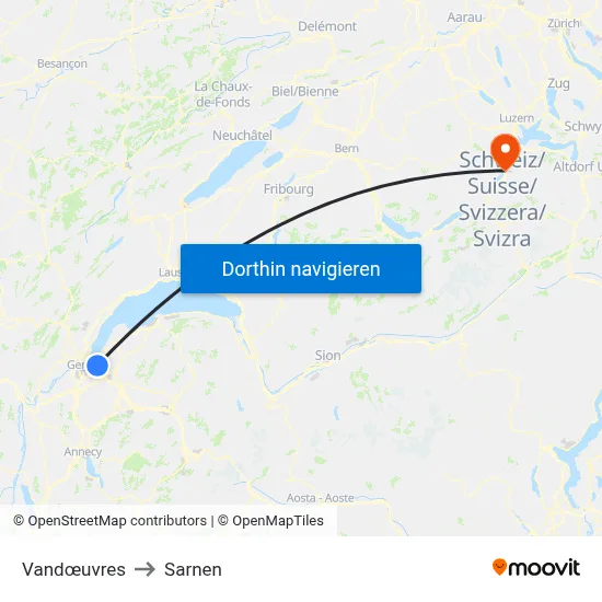 Vandœuvres to Sarnen map