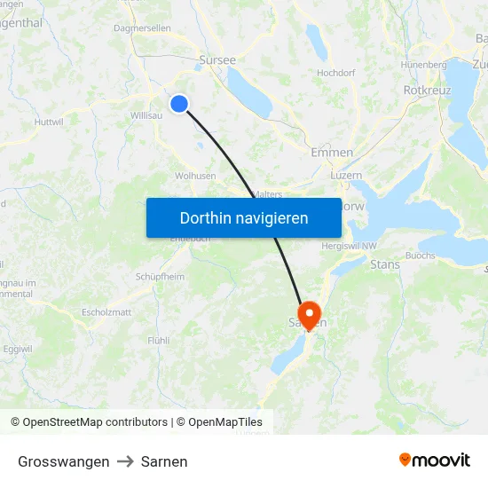 Grosswangen to Sarnen map