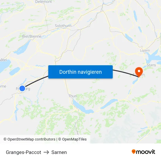 Granges-Paccot to Sarnen map