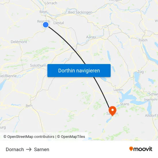 Dornach to Sarnen map