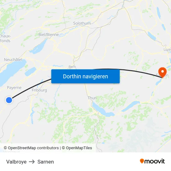 Valbroye to Sarnen map