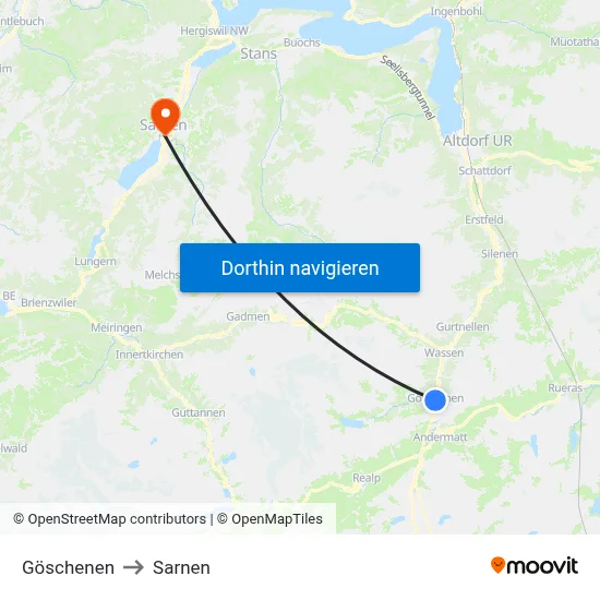 Göschenen to Sarnen map