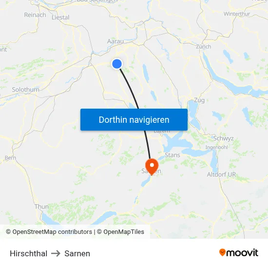 Hirschthal to Sarnen map
