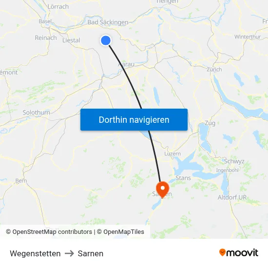 Wegenstetten to Sarnen map