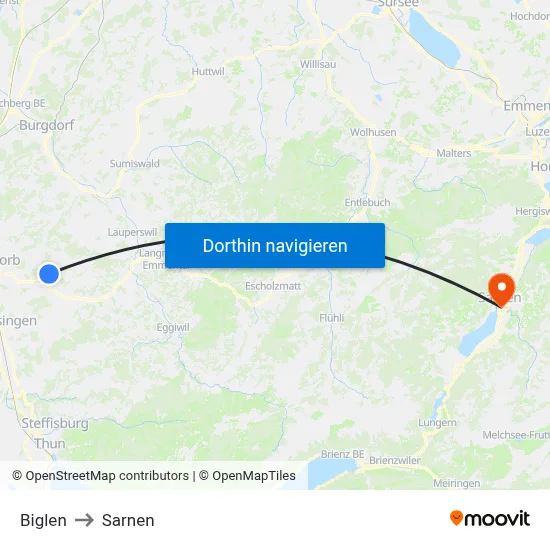 Biglen to Sarnen map