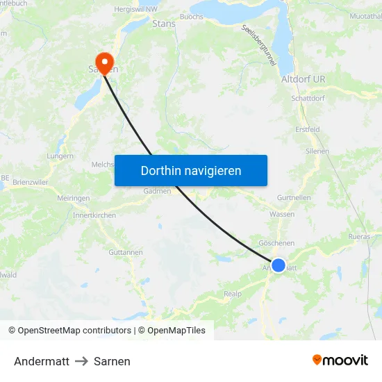 Andermatt to Sarnen map