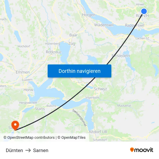 Dürnten to Sarnen map