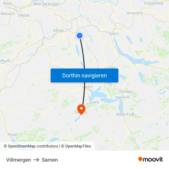Villmergen to Sarnen map