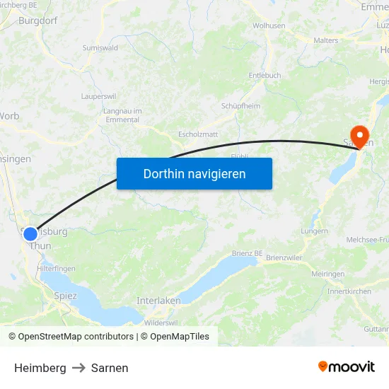 Heimberg to Sarnen map