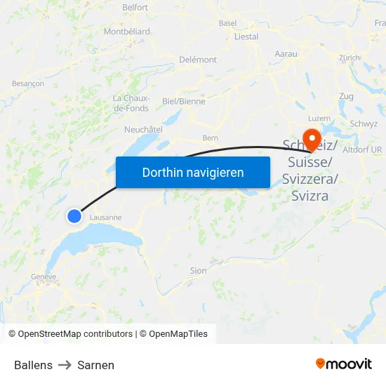 Ballens to Sarnen map