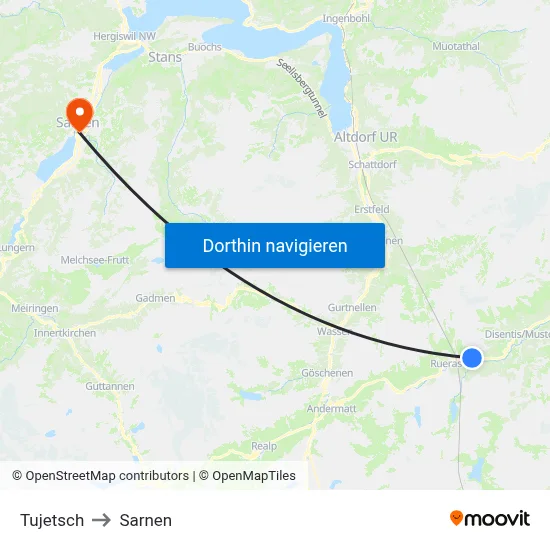 Tujetsch to Sarnen map