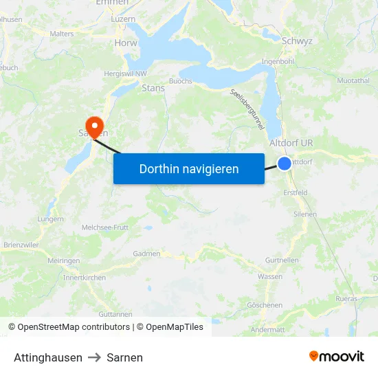 Attinghausen to Sarnen map