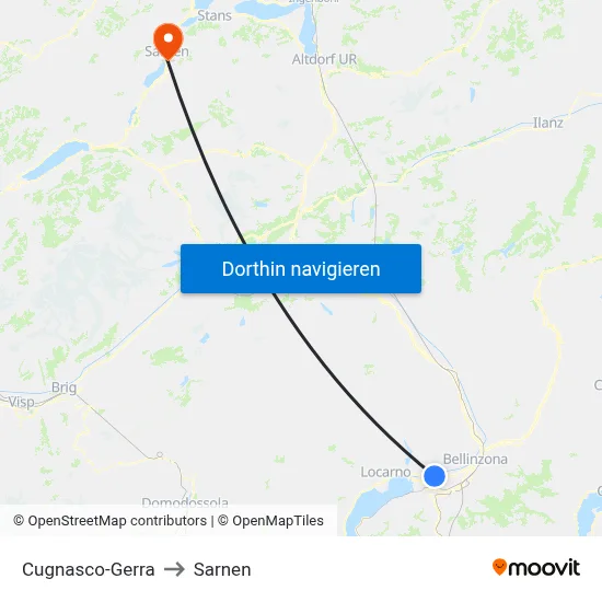 Cugnasco-Gerra to Sarnen map