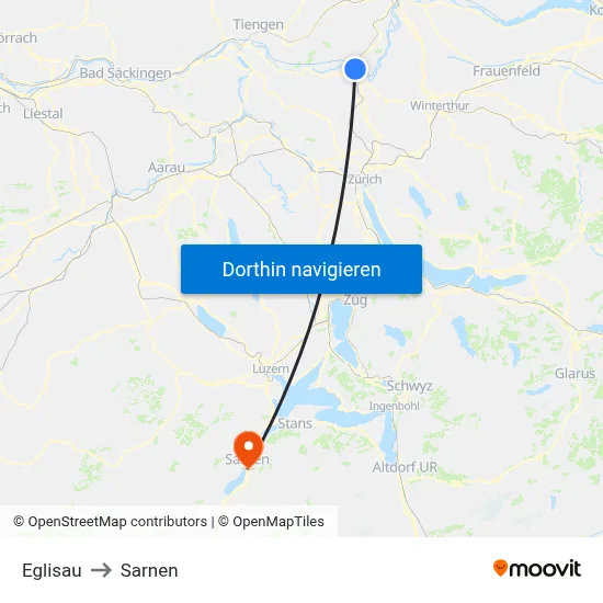 Eglisau to Sarnen map
