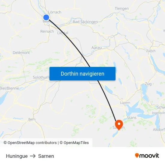 Huningue to Sarnen map