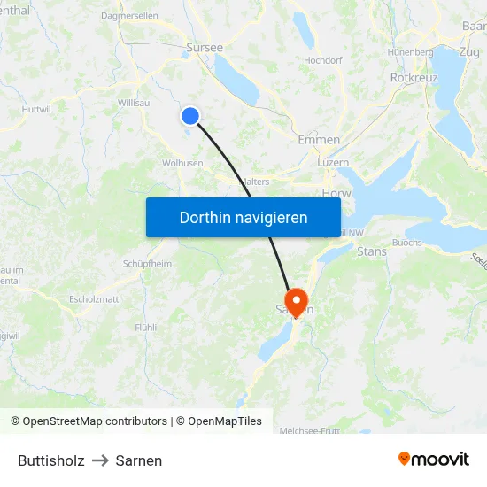 Buttisholz to Sarnen map