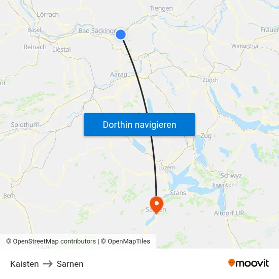 Kaisten to Sarnen map
