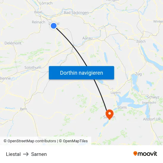 Liestal to Sarnen map
