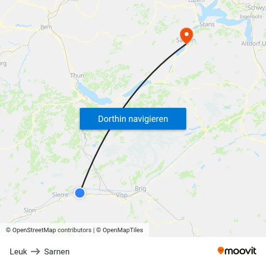 Leuk to Sarnen map