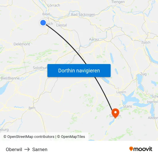 Oberwil to Sarnen map