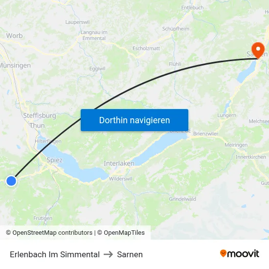 Erlenbach Im Simmental to Sarnen map