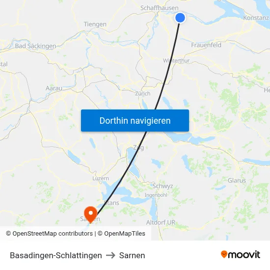 Basadingen-Schlattingen to Sarnen map