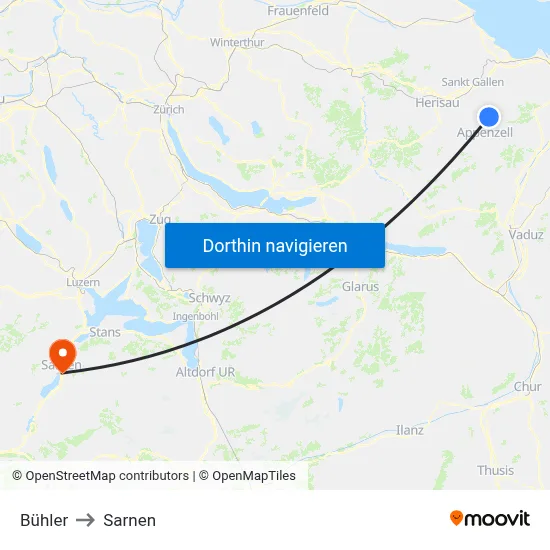 Bühler to Sarnen map
