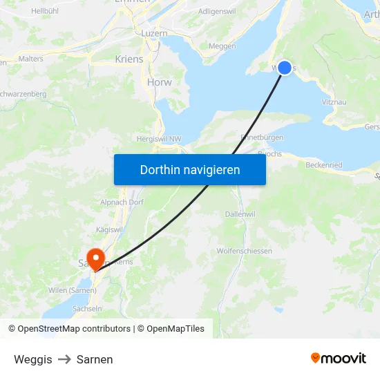Weggis to Sarnen map