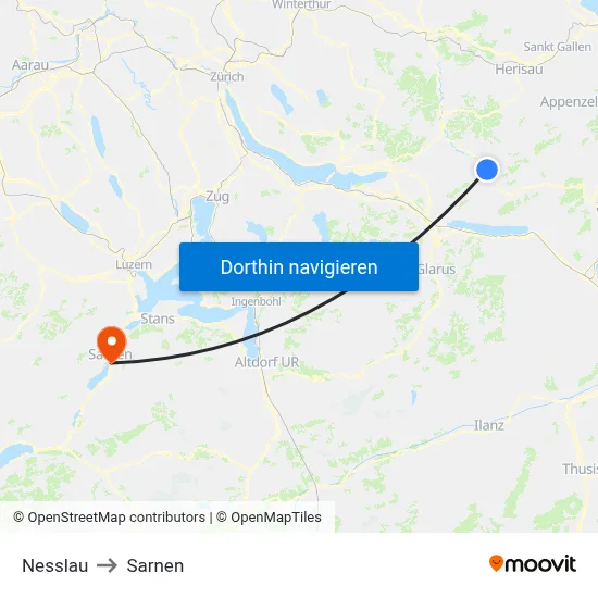 Nesslau to Sarnen map