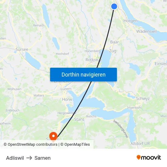 Adliswil to Sarnen map