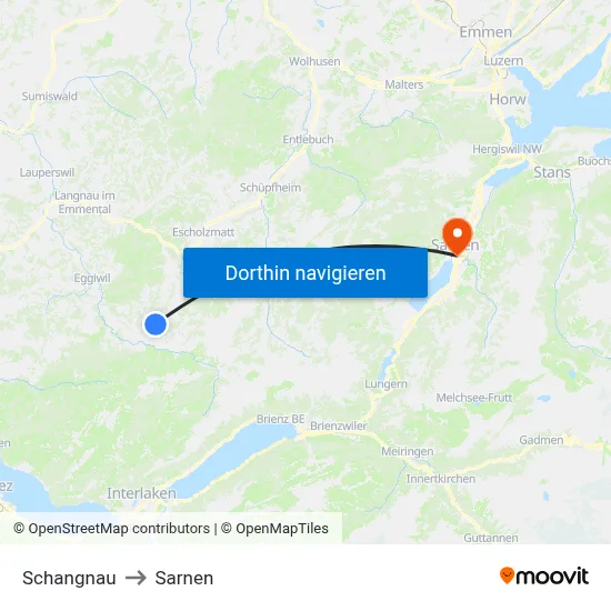 Schangnau to Sarnen map