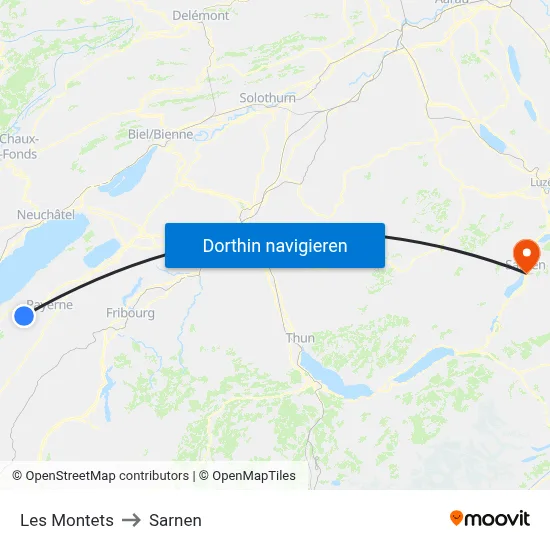 Les Montets to Sarnen map
