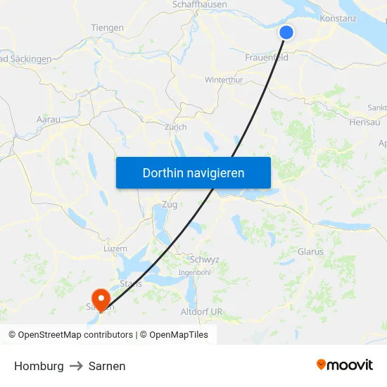 Homburg to Sarnen map