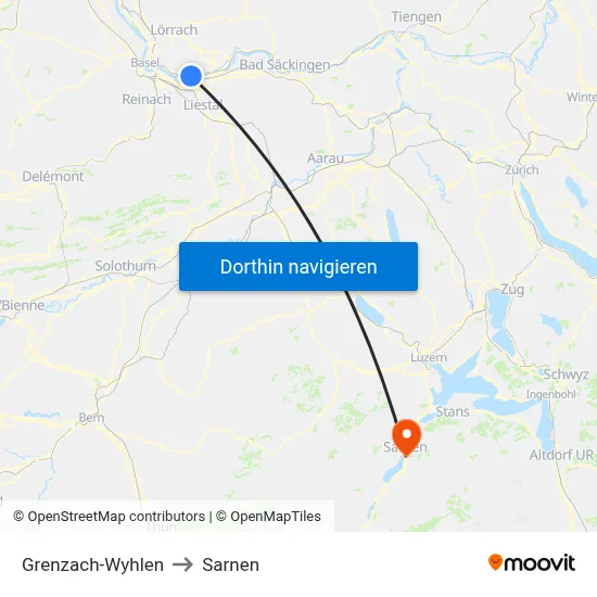 Grenzach-Wyhlen to Sarnen map