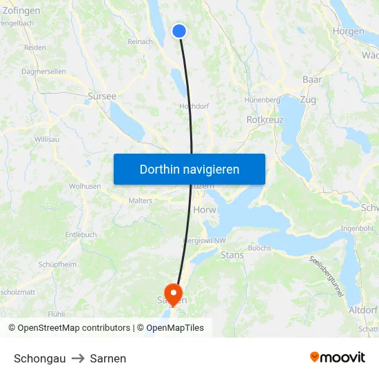 Schongau to Sarnen map